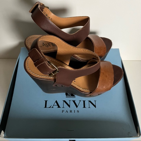 Lanvin 2 tone brown wedge sandals - Picture 5 of 8